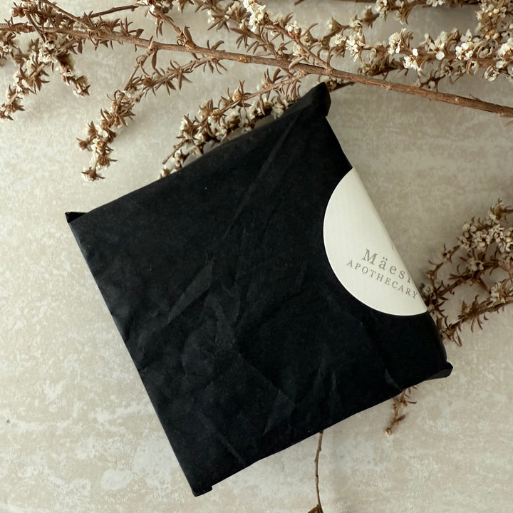 organic soap wrapped in tissue paper with maesi sticker